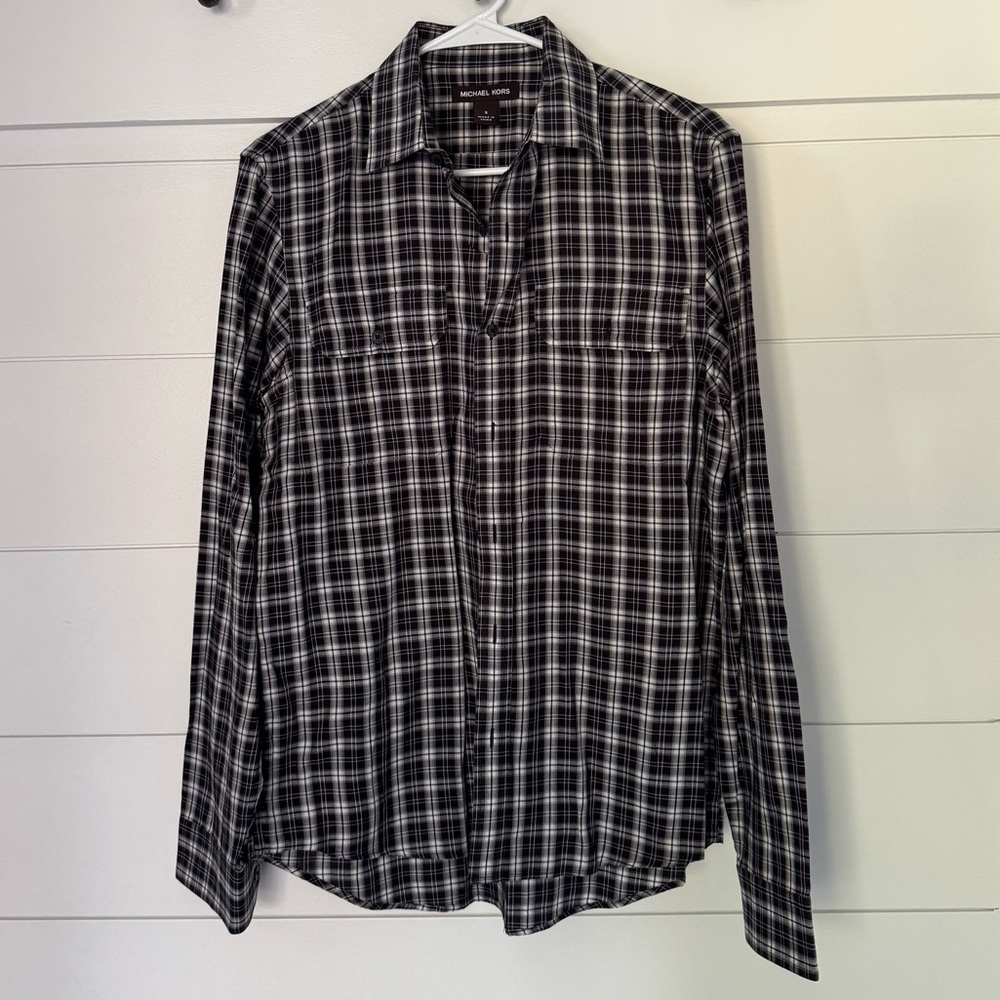 Michael Kors Black and White Checkered Men's Shirt